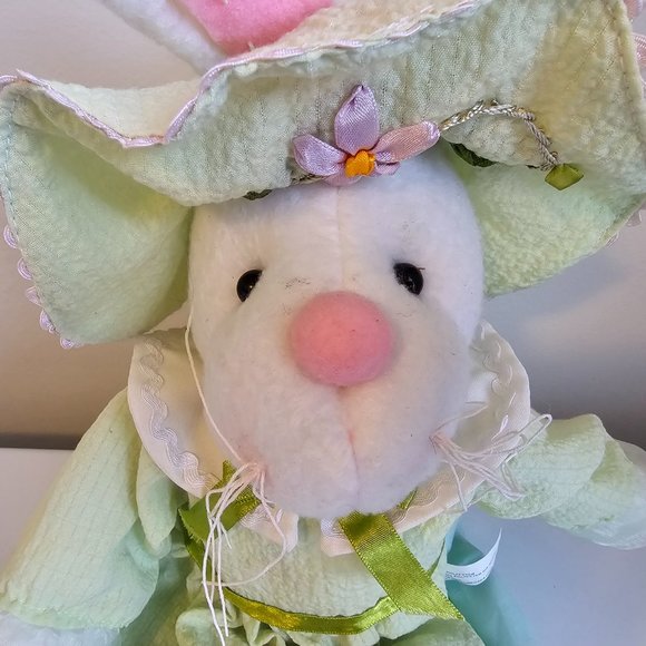Decorative Easter Bunny Rabbit Plush White Green Floral Embroidered Dress 23" - Picture 3 of 12